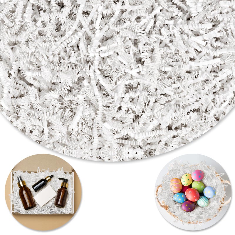 Darfukei Shredded Paper For Gift Baskets  8oz Crinkle Paper  White Crinkle Paper Filler  Crinkle Cut Paper Shred For Birthdays  Weddings Boxes Bags  Basket Filler Anniversaries Gift Wrapping - Image 1